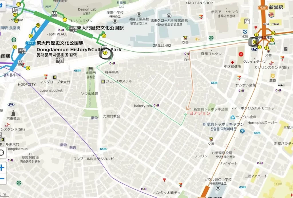 東大門歴史文化公園駅 新堂駅 ヨアジョン